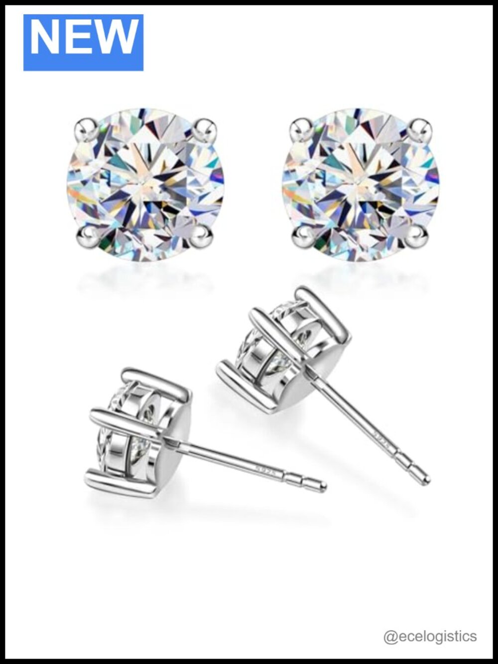 Moissanite Stud Earrings 925 Sterling Silver 18K White Gold Plated 1 Carat